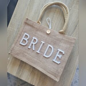 Beige Bride Jute Tote Bag